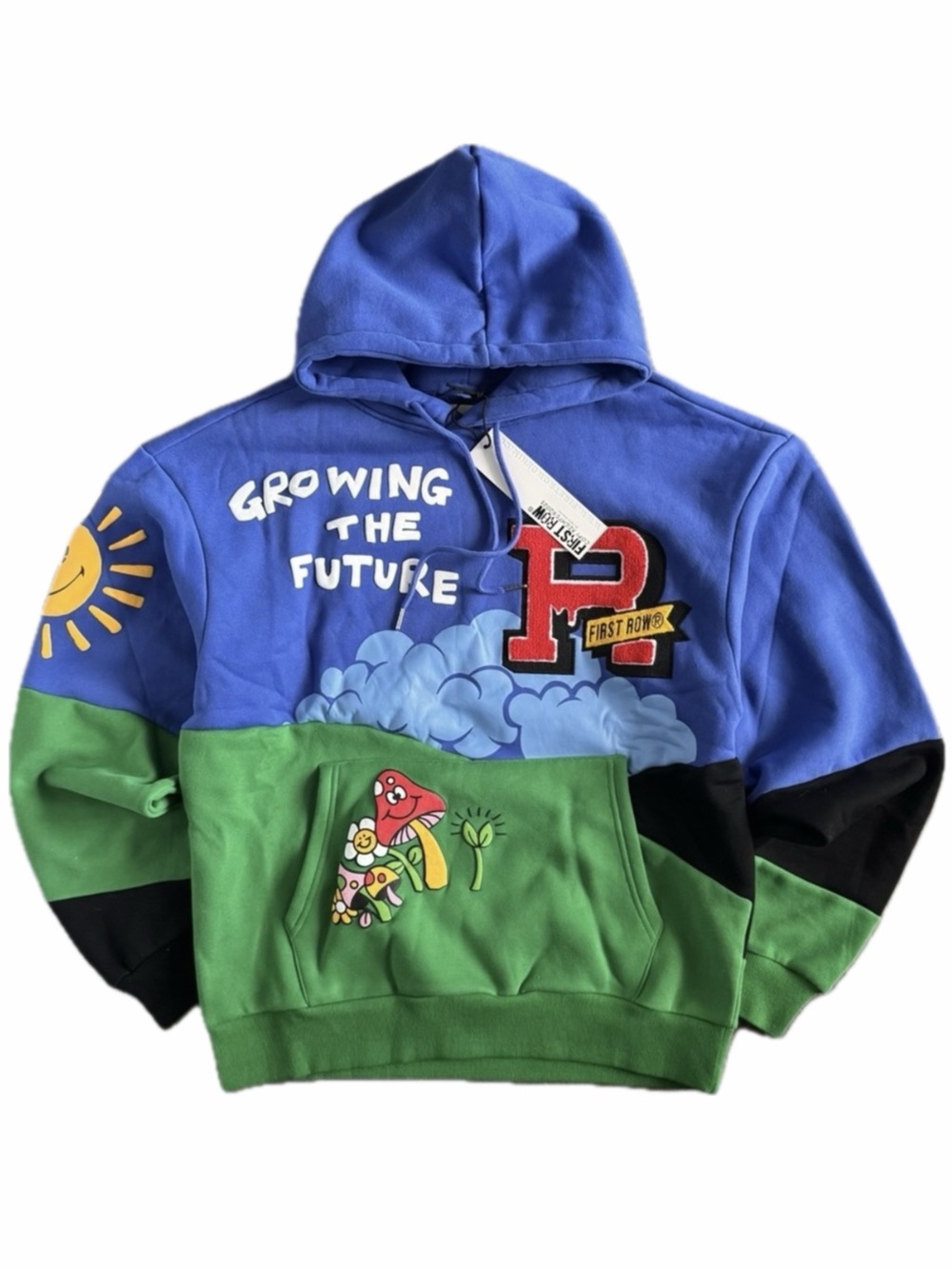 Blue and Green Hoodie with Puff Print Designs - Streetwear / Graphic